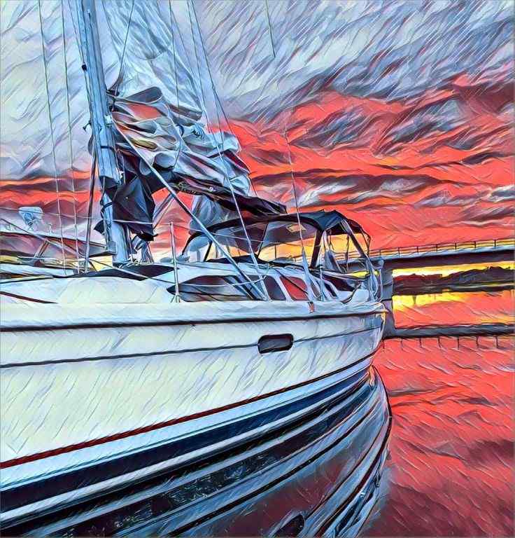 boat at sunet, artistic